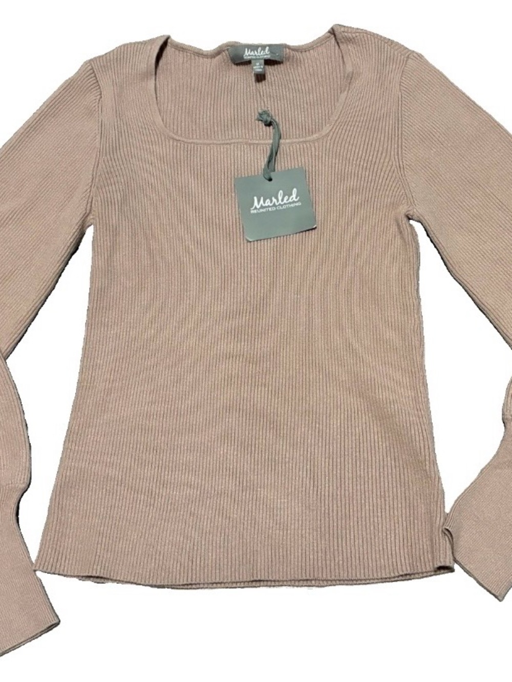 Marled Reunited Clothing Women’s M Mink Blush Ribbed Square Neck Puff Sleeve Top